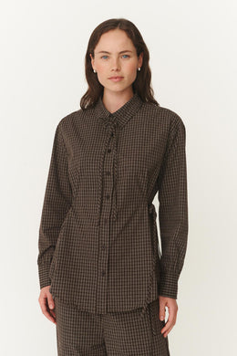 Frankie Tie Long Sleeve Shirt in Cacao Check