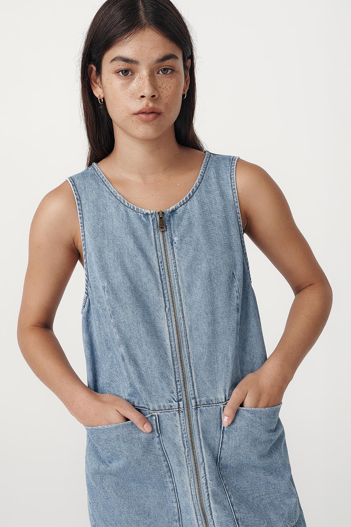 Ivy Zip Mini Dress - Vintage Denim L Ivy Zip Mini Dress - Vintage Denim L