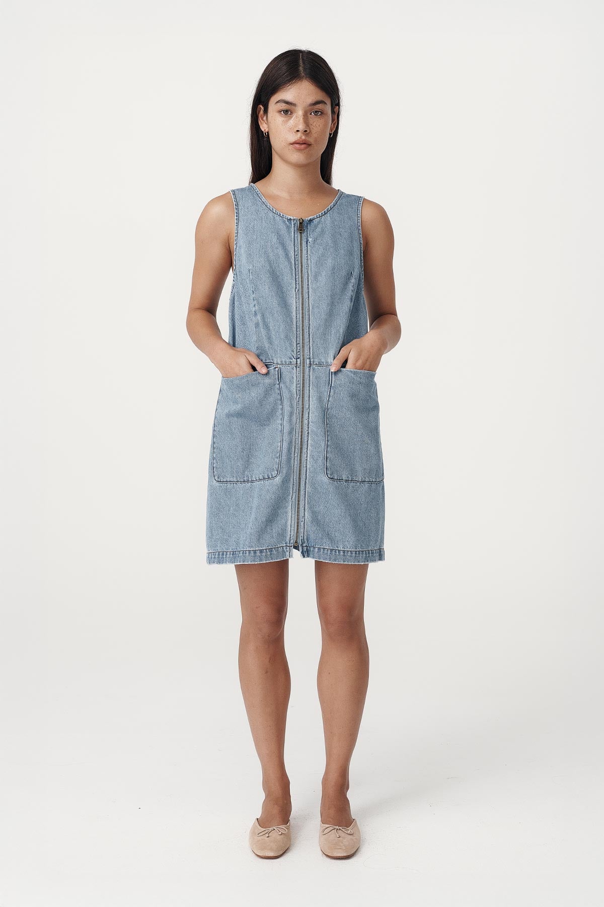 Ivy Zip Mini Dress - Vintage Denim L Ivy Zip Mini Dress - Vintage Denim L