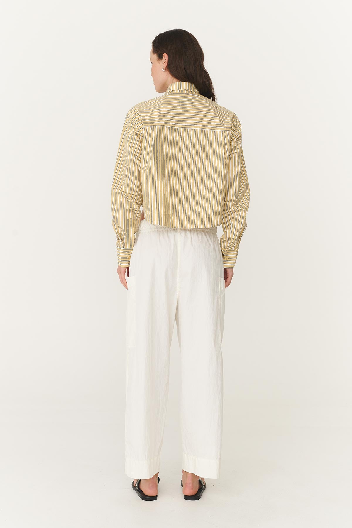 Jessica Cargo Pants paired with the Cole Stripe Crop Shirt in Sunflower Yellow from behind