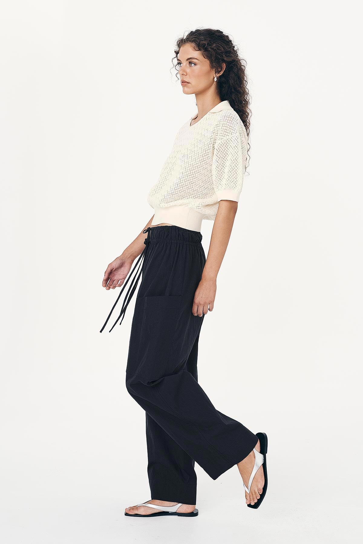 Side view showing the Jessica Cargo Pants double tie detail