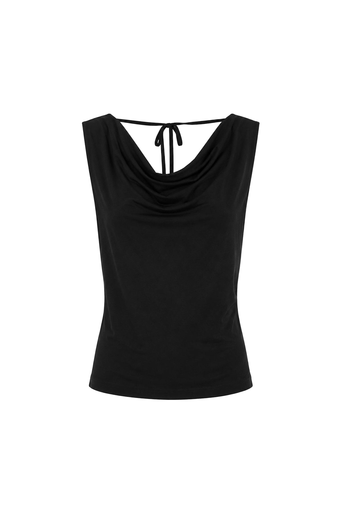 Juliette Cowl Back Top in Noir – flat lay