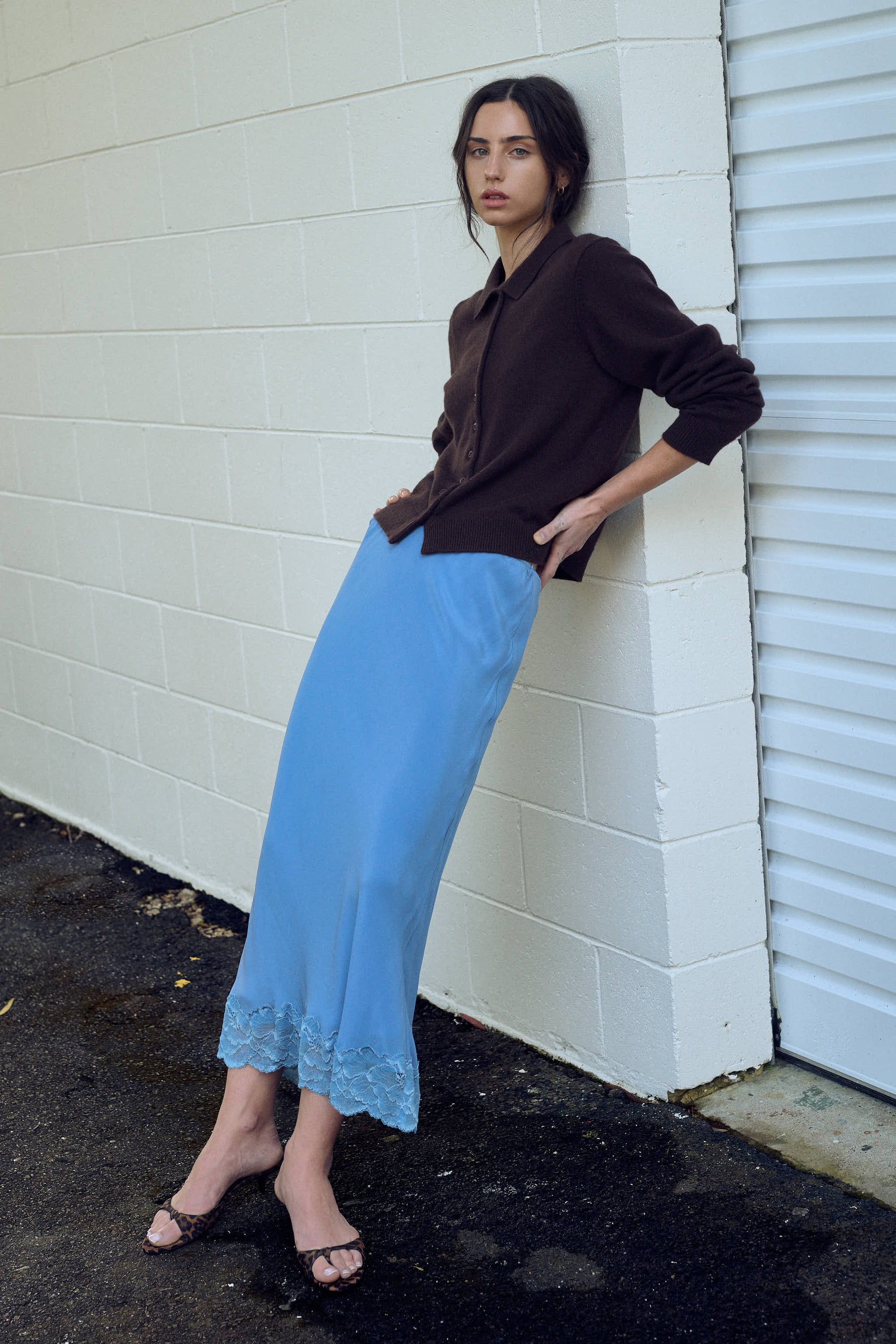 Marina Silk Midi Skirt in Cornflower Blue