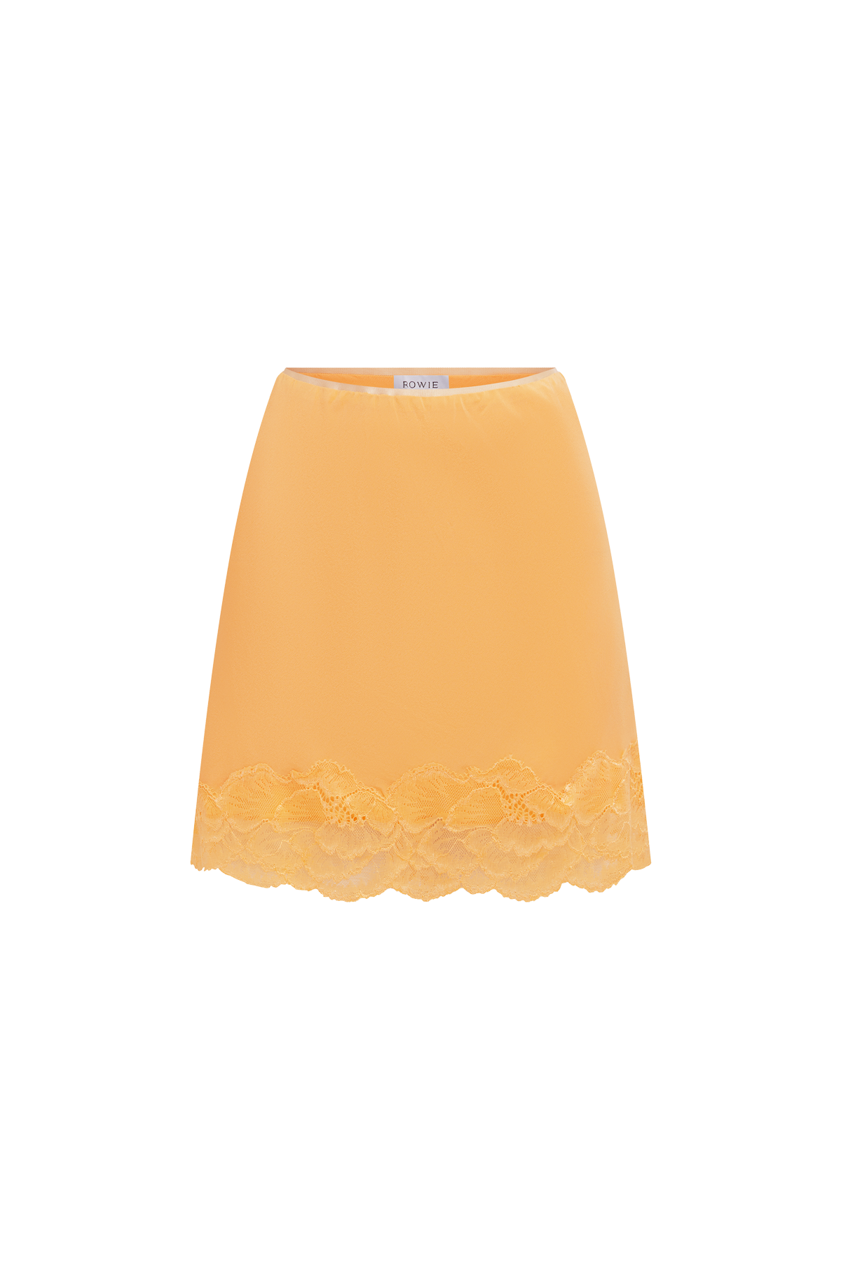 Marina Silk Mini Skirt with lace trim detail in Cantaloupe orange