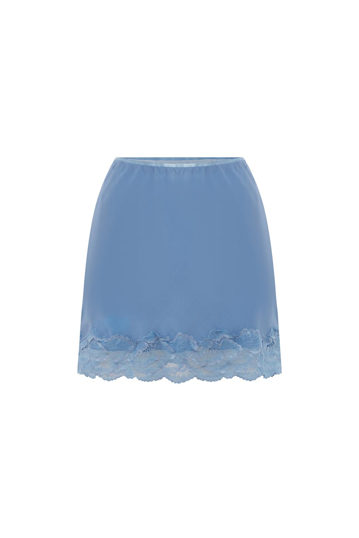Marina Silk Mini Skirt in Cornflower, isolated product image on white background, ROWIE the Label.