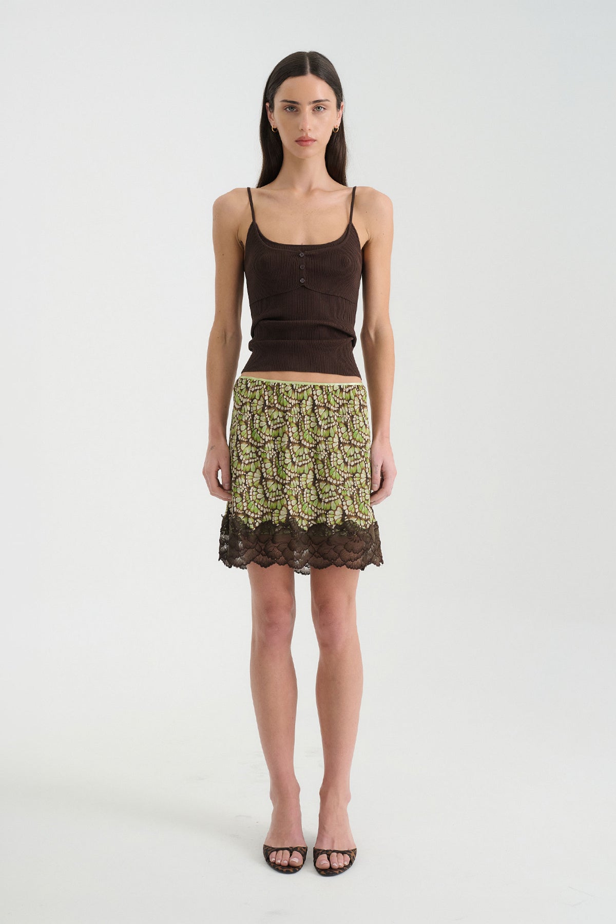 Marina Silk Mini Skirt in Papillon print – front view