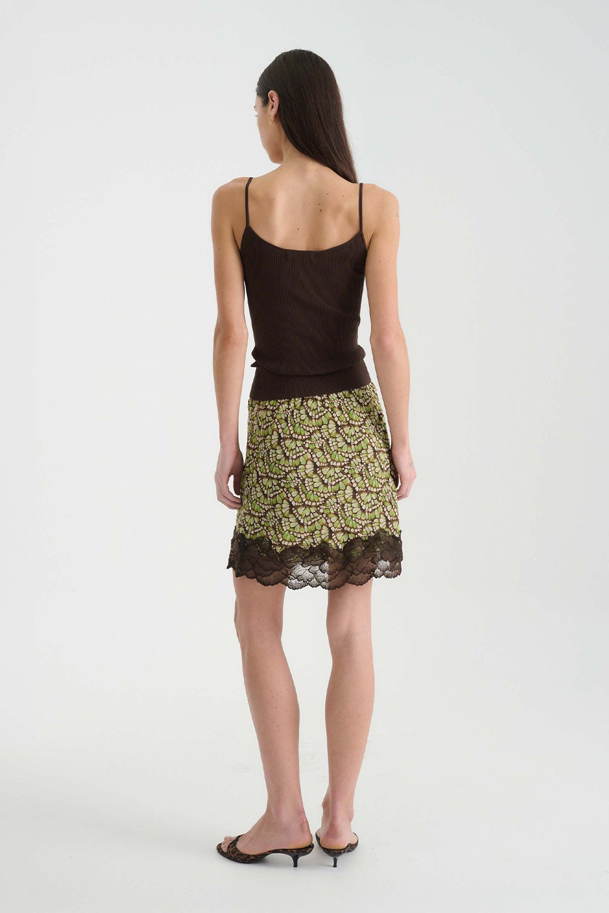 Marina Silk Mini Skirt in Papillon print – back view