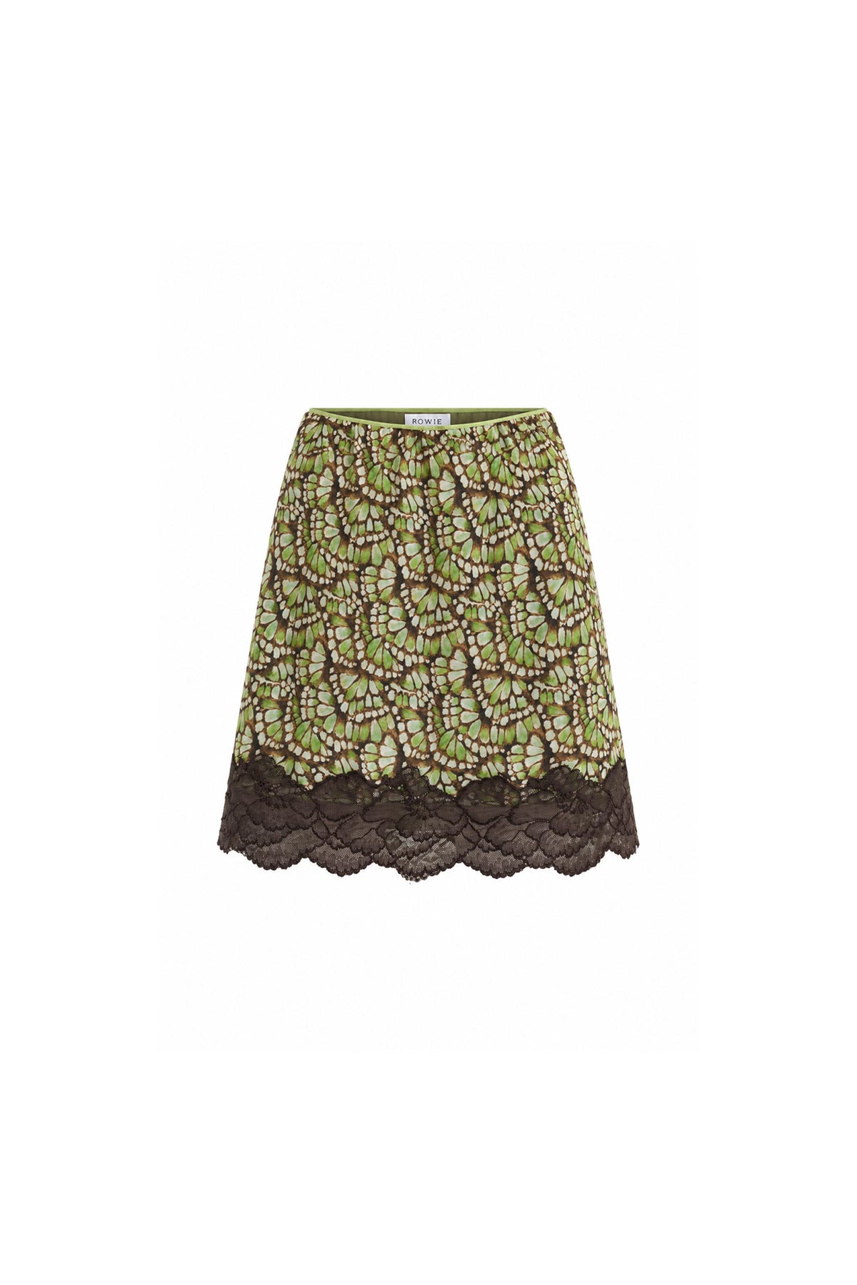 Marina Silk Mini Skirt in Papillon print – flat lay