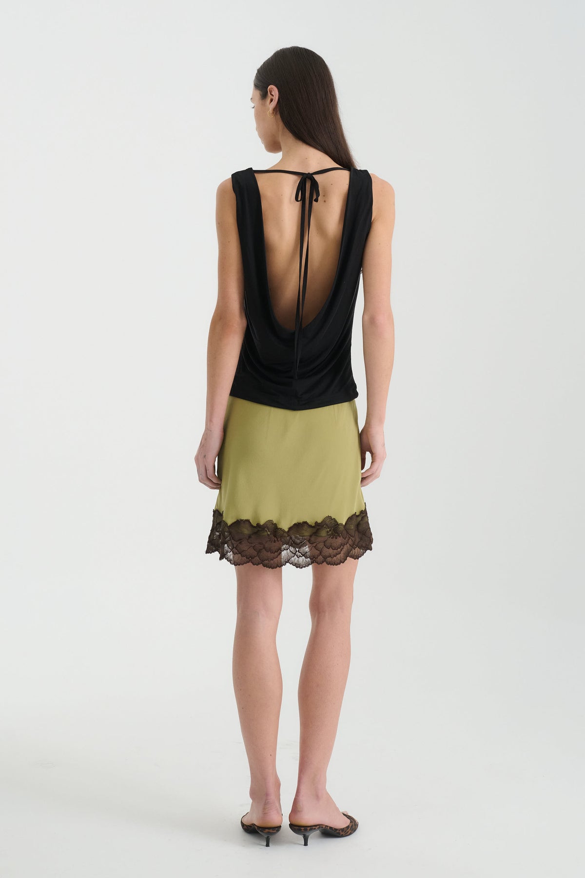 Marina Silk Mini Skirt in Pistachio – back view