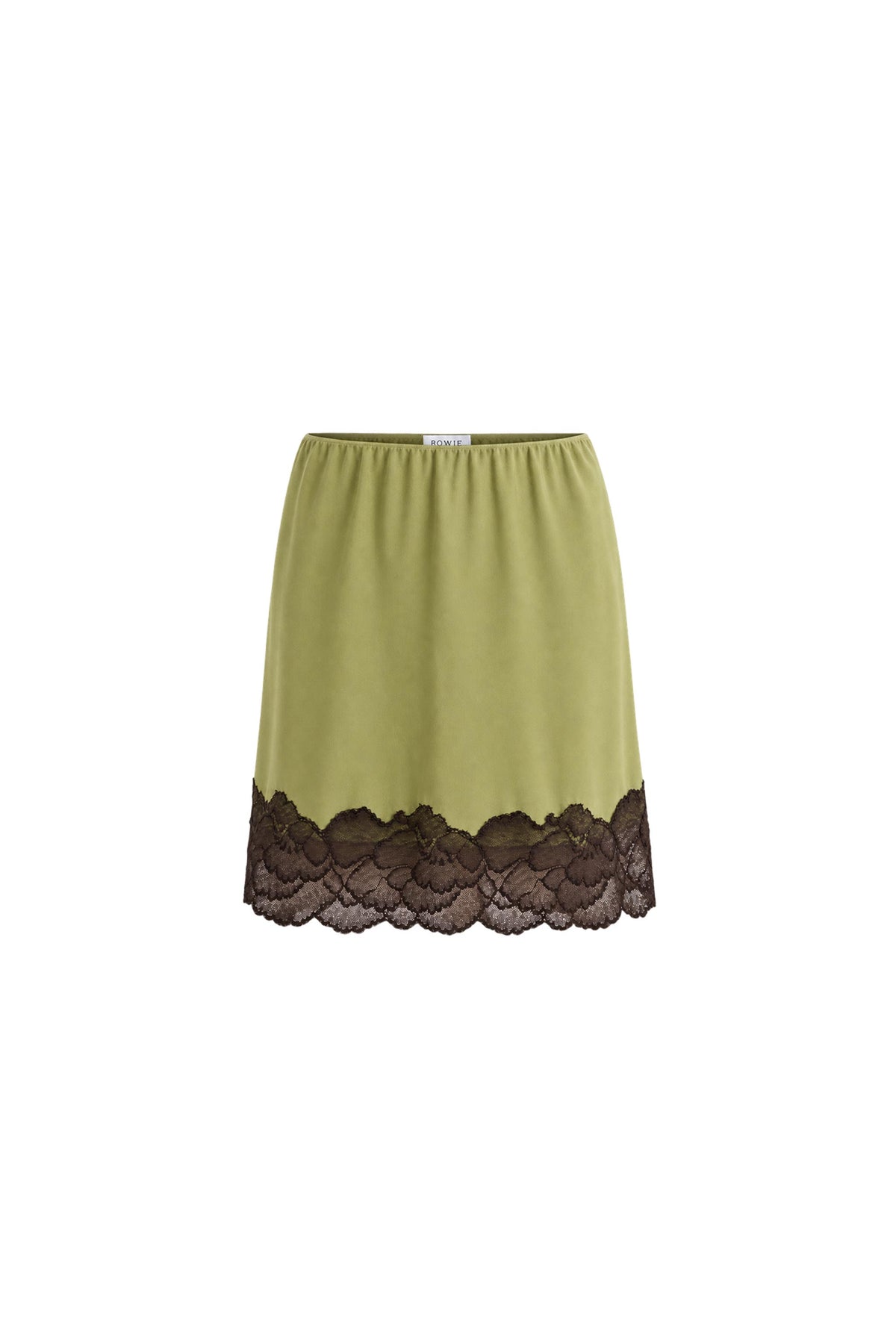 Marina Silk Mini Skirt in Pistachio – flat lay