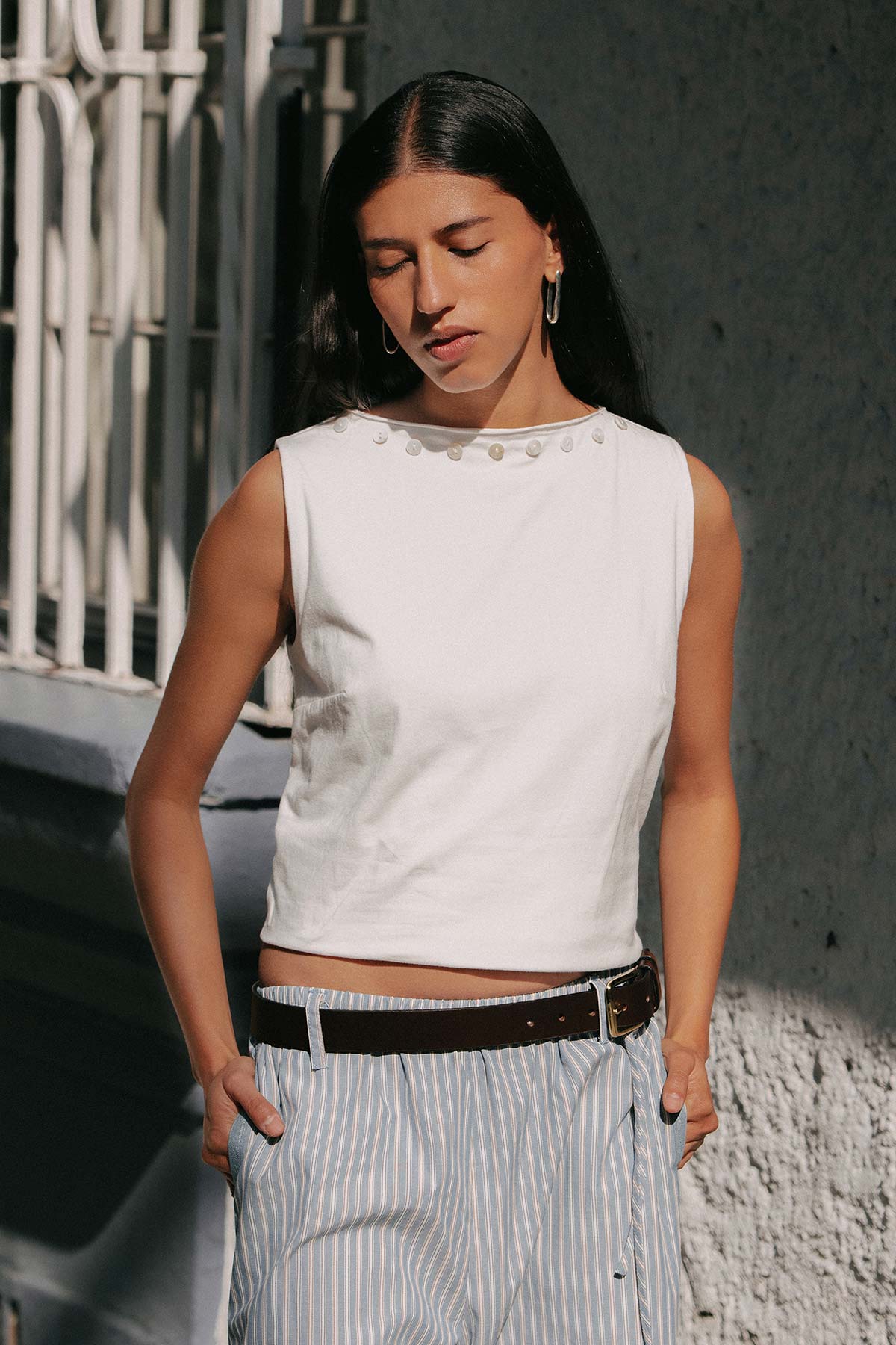 Muriel Button Boatneck Tank