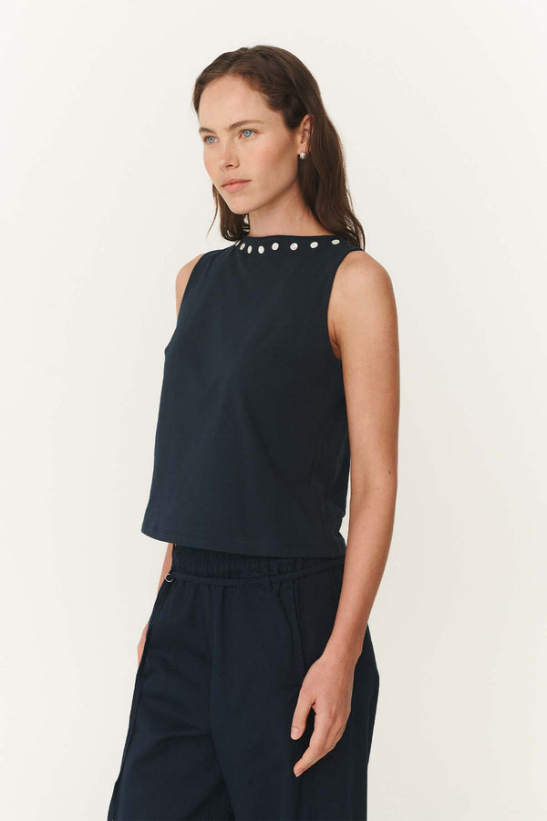 Muriel Button Boatneck Tank