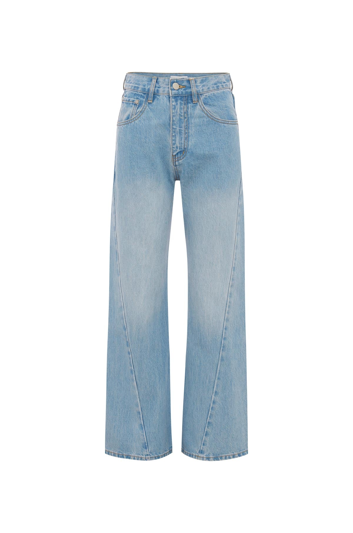Percy Curve Seam Jeans in Faded Blue, isolated product image on white background, ROWIE the Label.