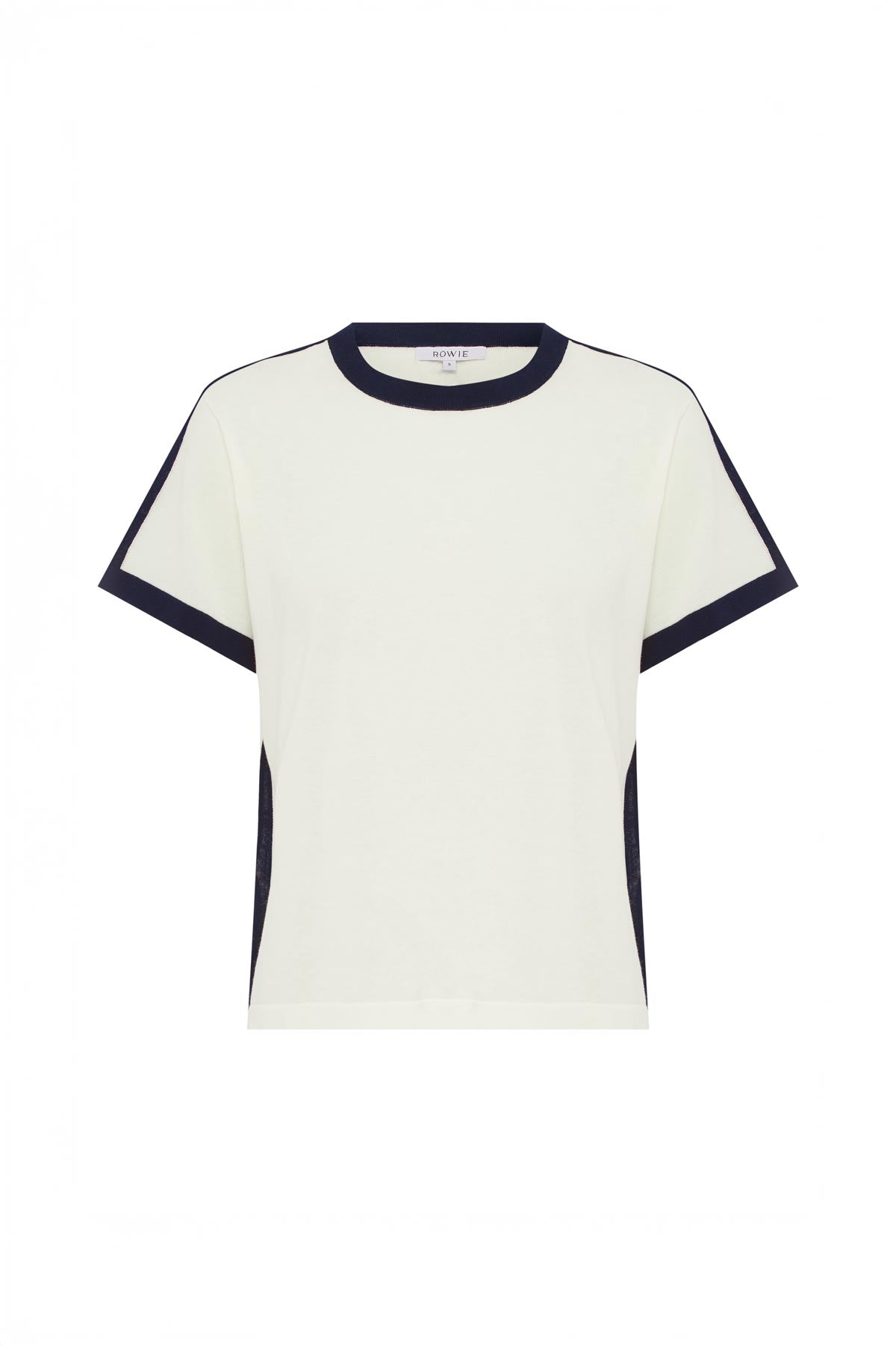 Rania Contrast Knit Tee in Ink, isolated product image on white background, ROWIE the Label.