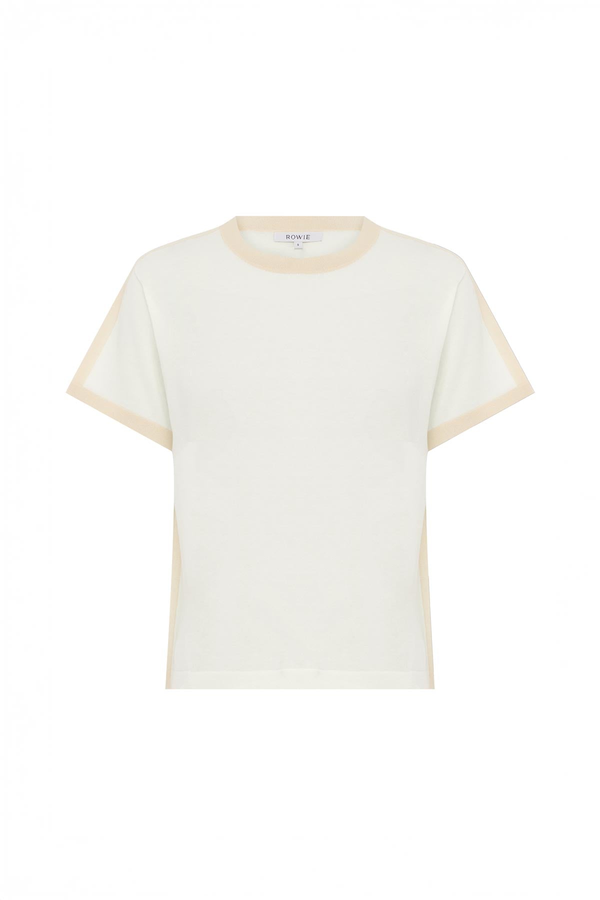 Rania Contrast Knit Tee in Oat Milk, isolated product image on white background, ROWIE the Label.