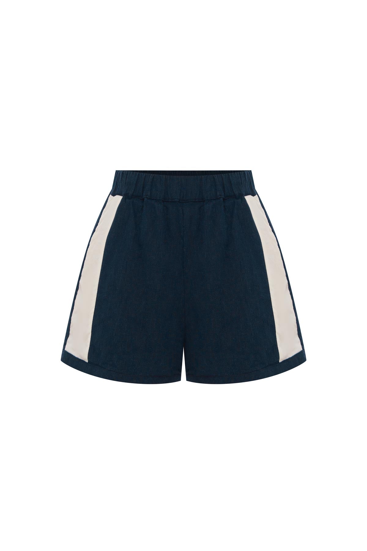 Simone Linen Shorts in Ink, isolated product image on white background, ROWIE the Label.