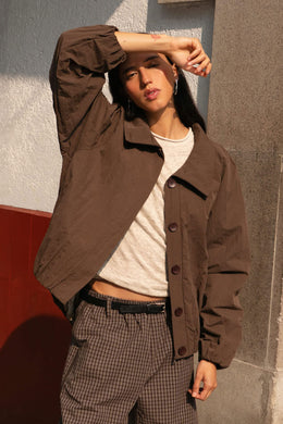 Soren Funnel Neck Bomber Jacket in Cacao