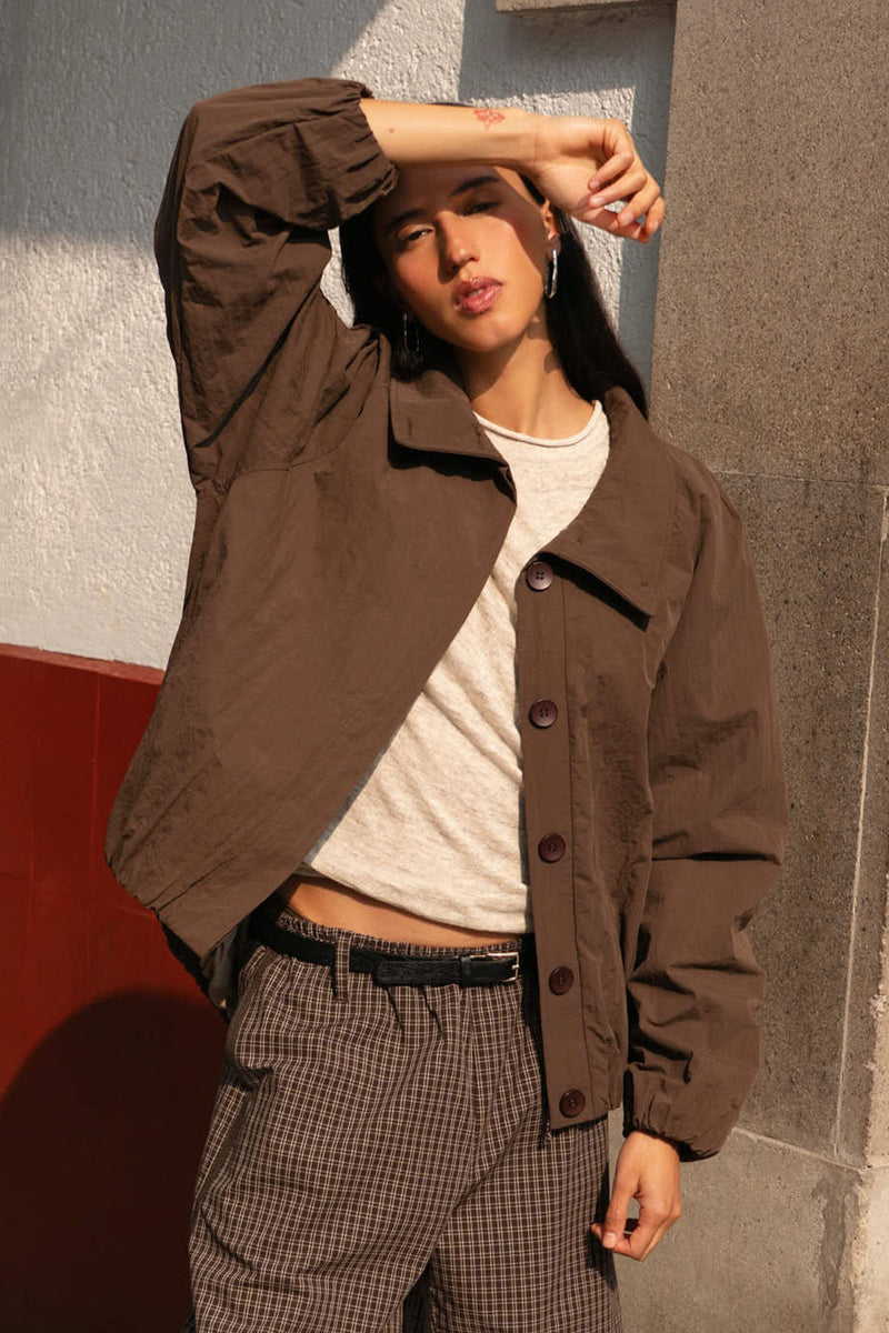 Soren Funnel Neck Bomber Jacket in Cacao