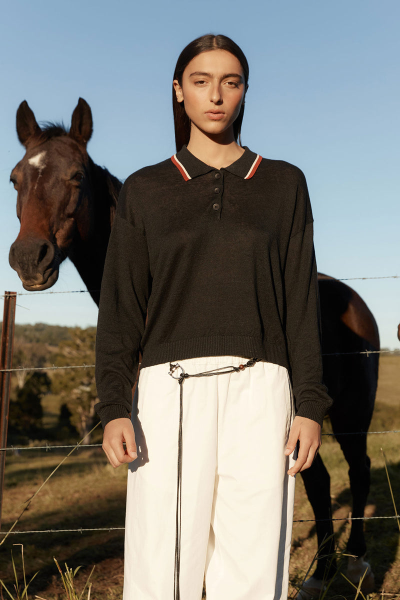 Uma Linen Knit Polo Top