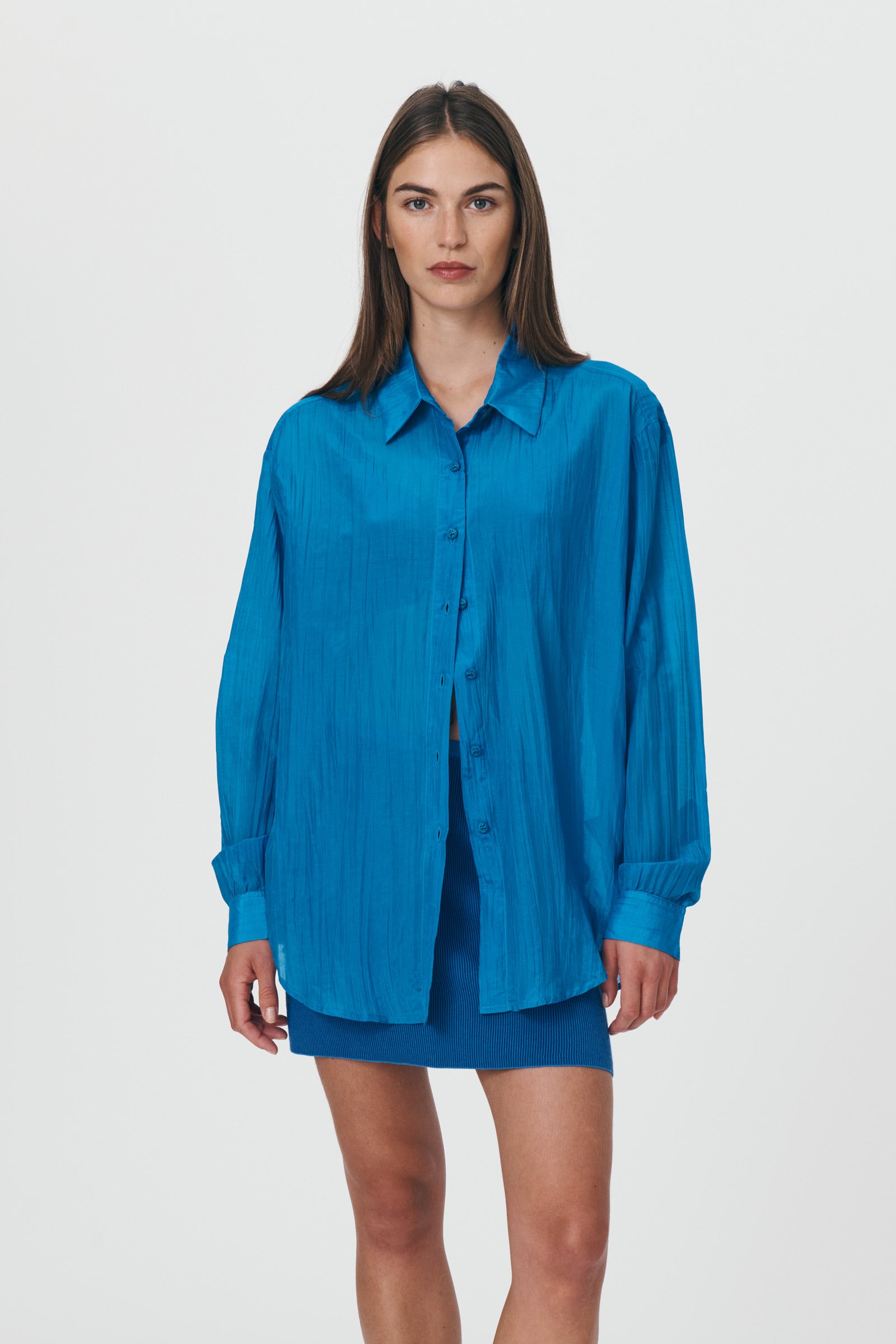 Mason Silk Long Sleeve Shirt Cobalt