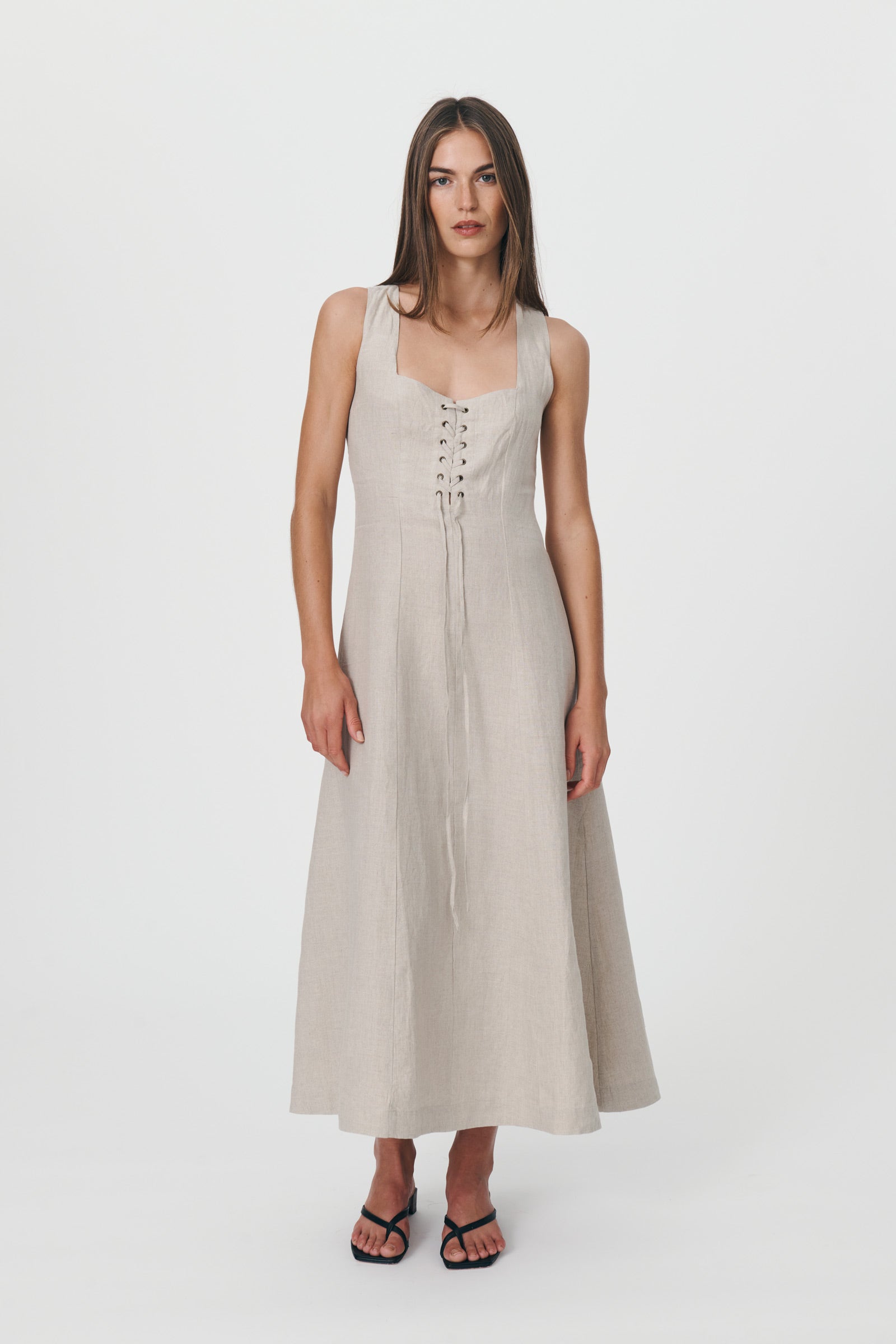 Portia Linen Midi Dress Almond