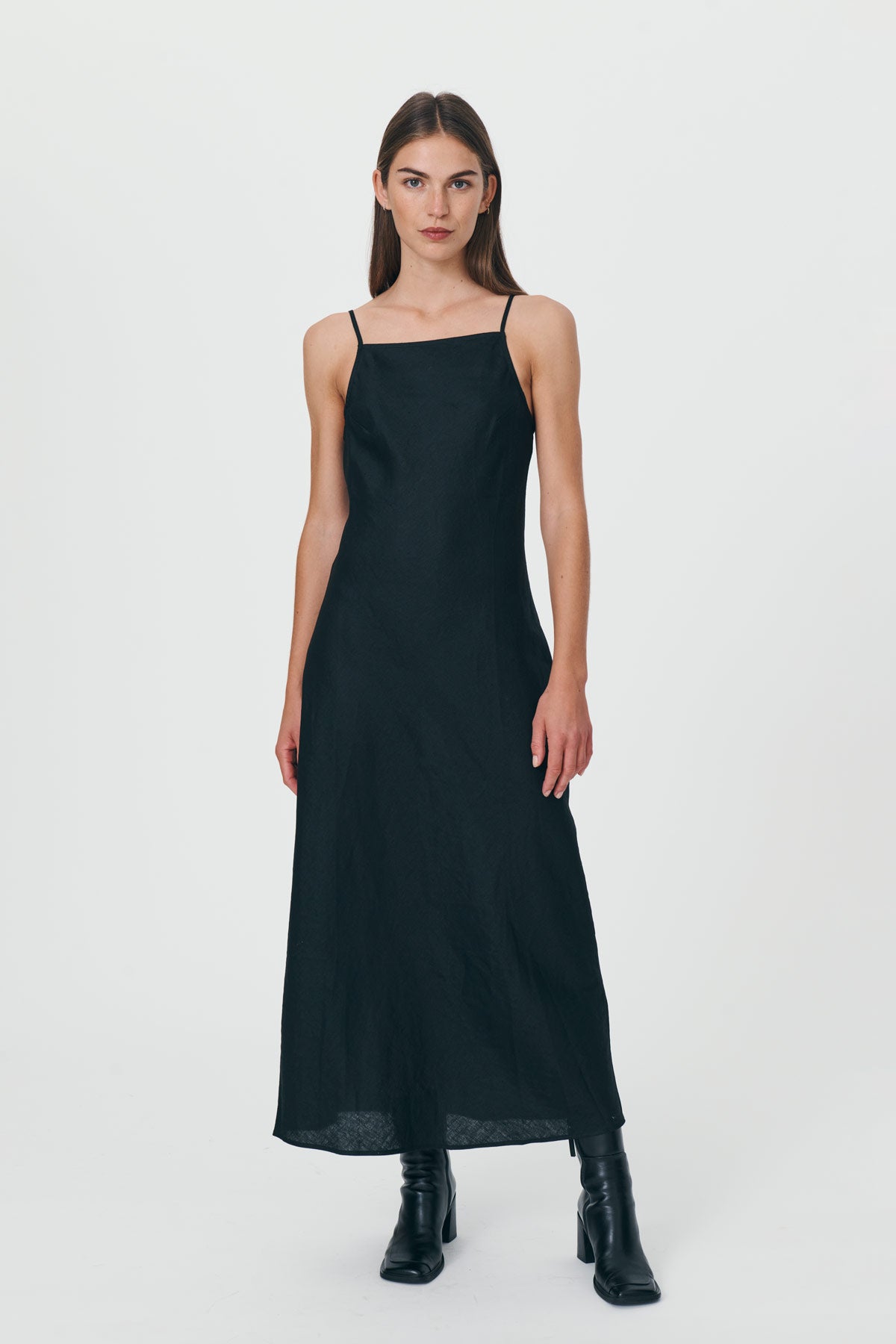 Trina Linen Slip Dress Noir